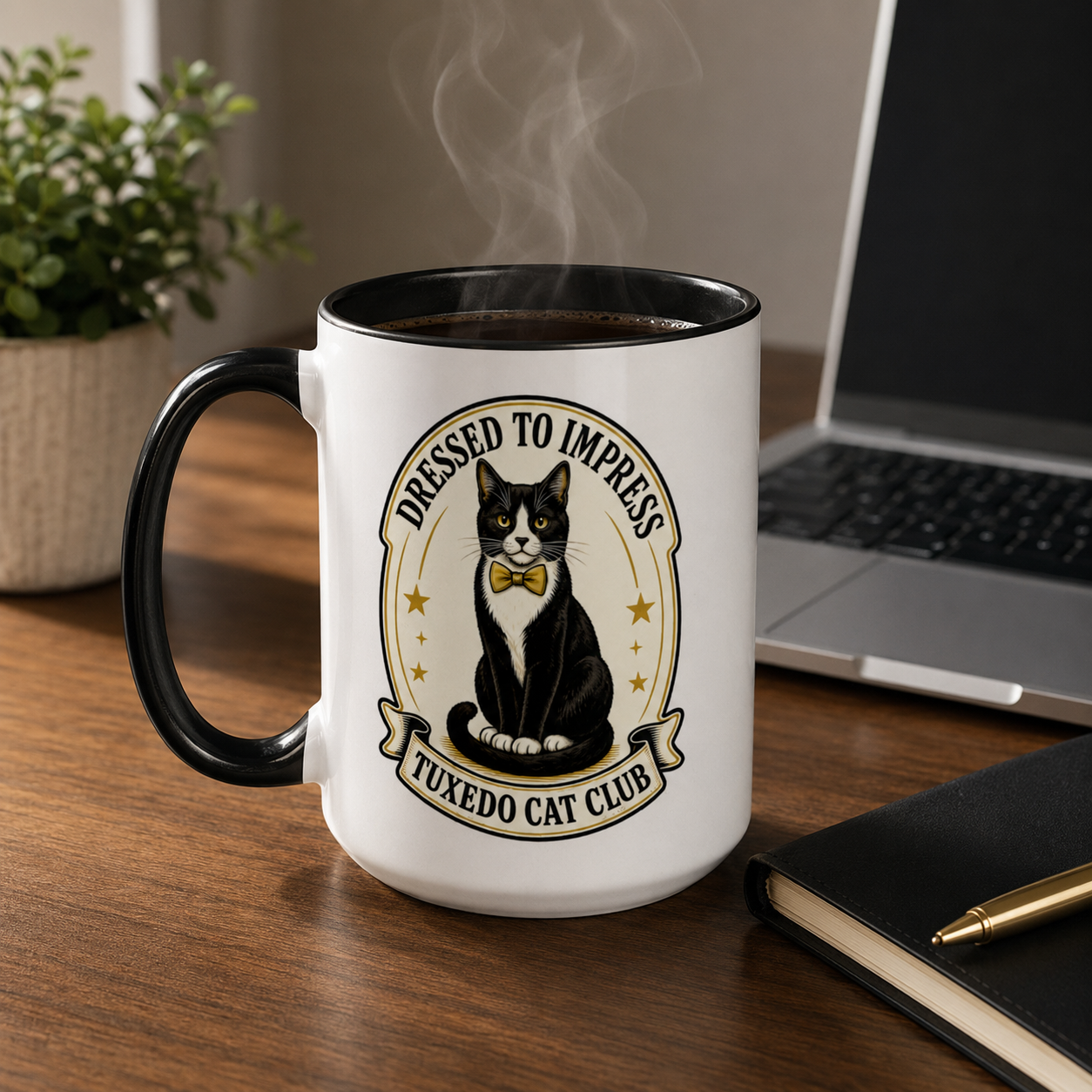 Dressed to Impress Tuxedo Cat Mug | Black Accent Cup