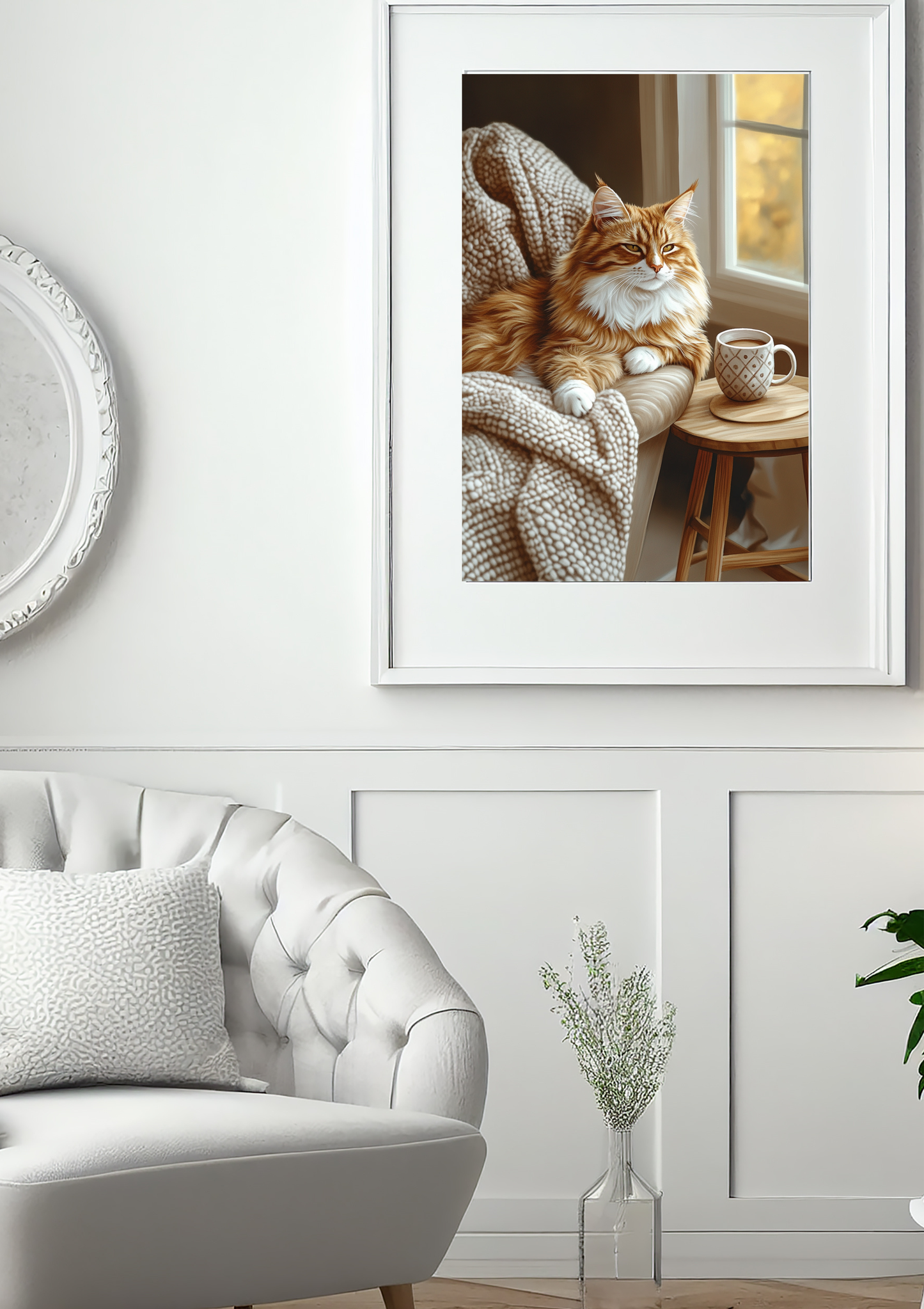Cozy Orange Cat Wall Art, Hygge Home Decor Print, Warm Minimalist Living Room Poster