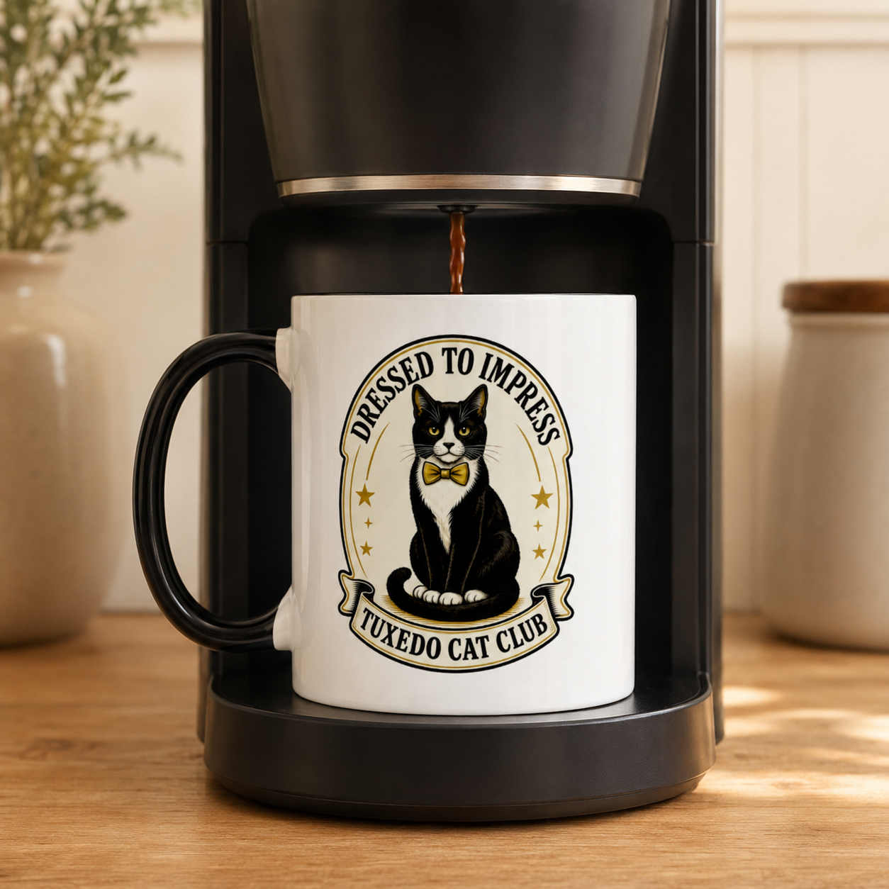 Dressed to Impress Tuxedo Cat Mug | Black Accent Cup