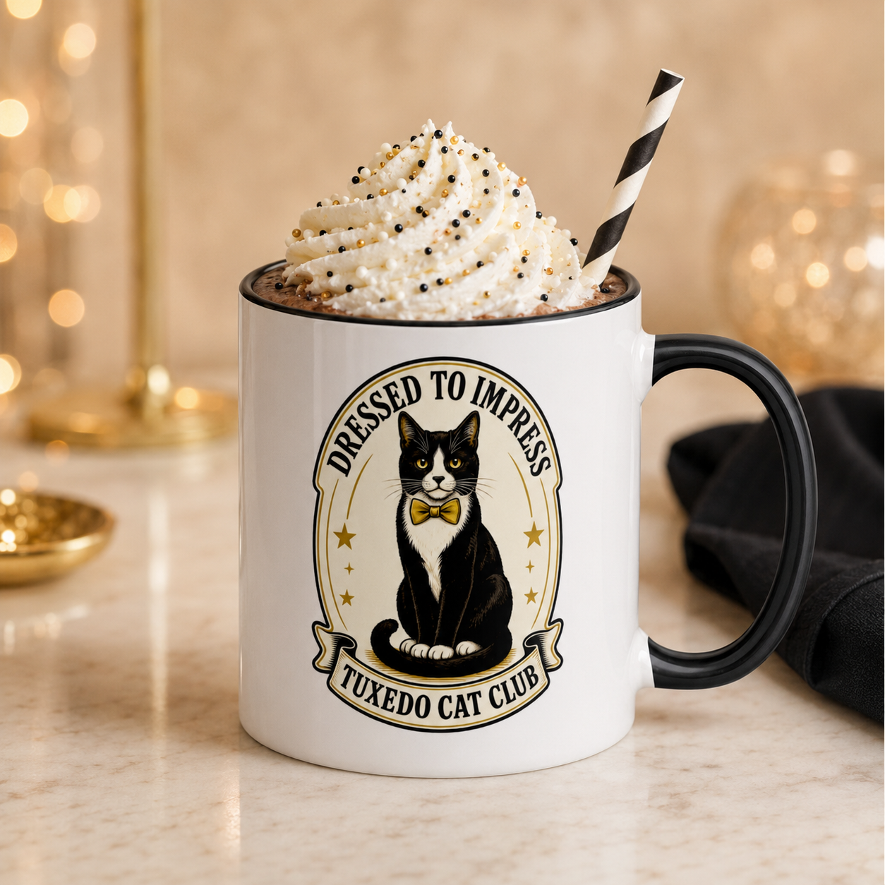 Dressed to Impress Tuxedo Cat Mug | Black Accent Cup