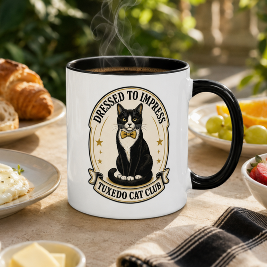 Dressed to Impress Tuxedo Cat Mug | Black Accent Cup