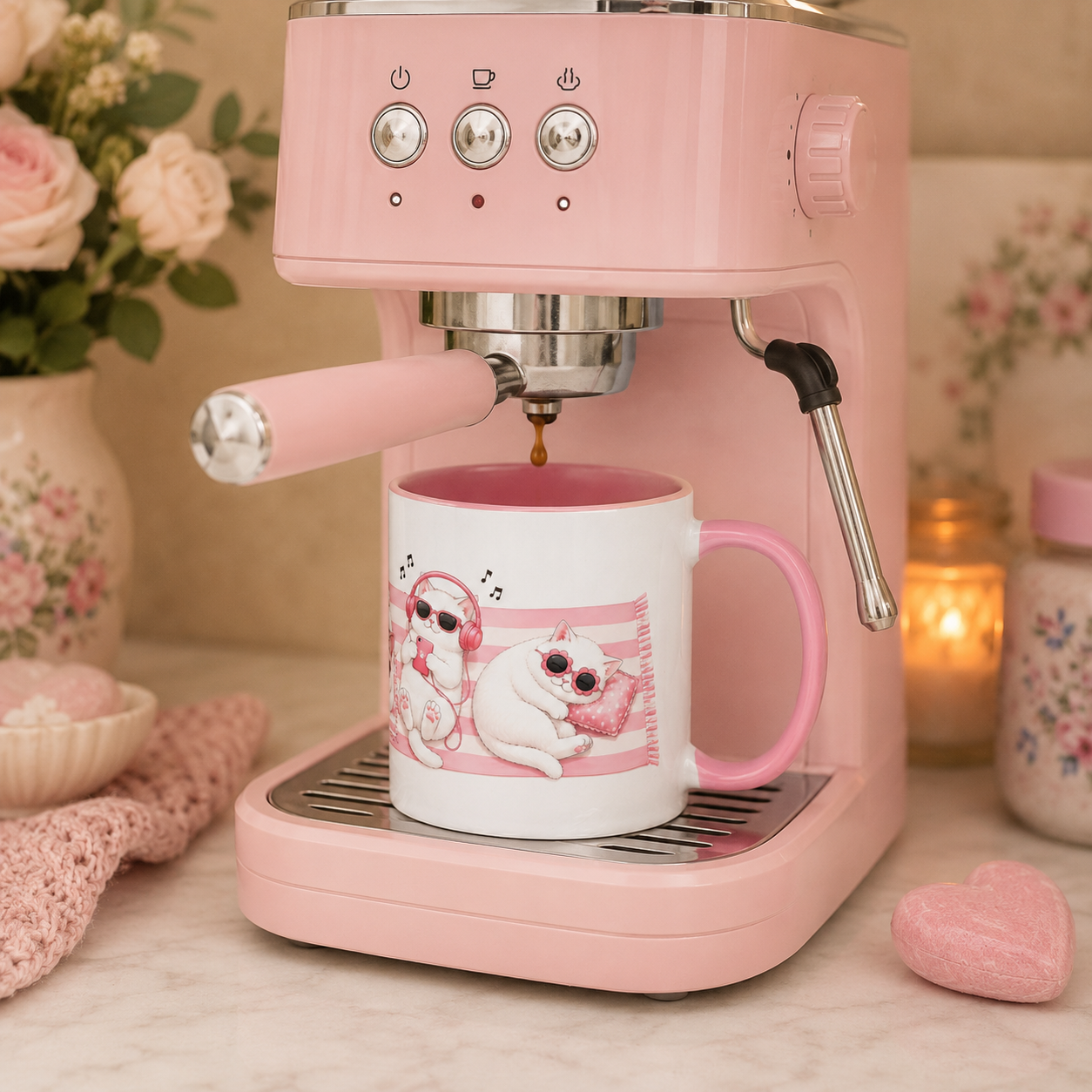 Pink Cat Mug – Cute Kawaii Cat Lover Coffee Cup
