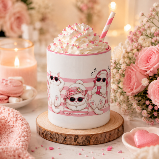 Pink Cat Mug – Cute Kawaii Cat Lover Coffee Cup