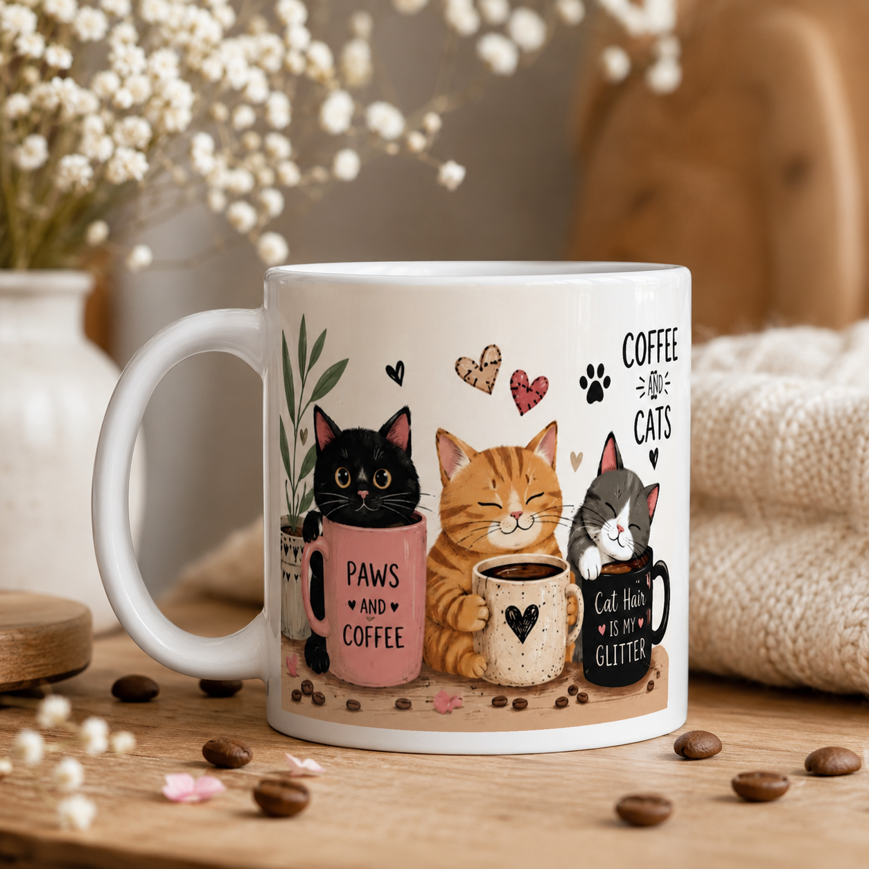 Cute Cats and Coffee Mug – Cozy Cat Lover Ceramic Coffee Cup