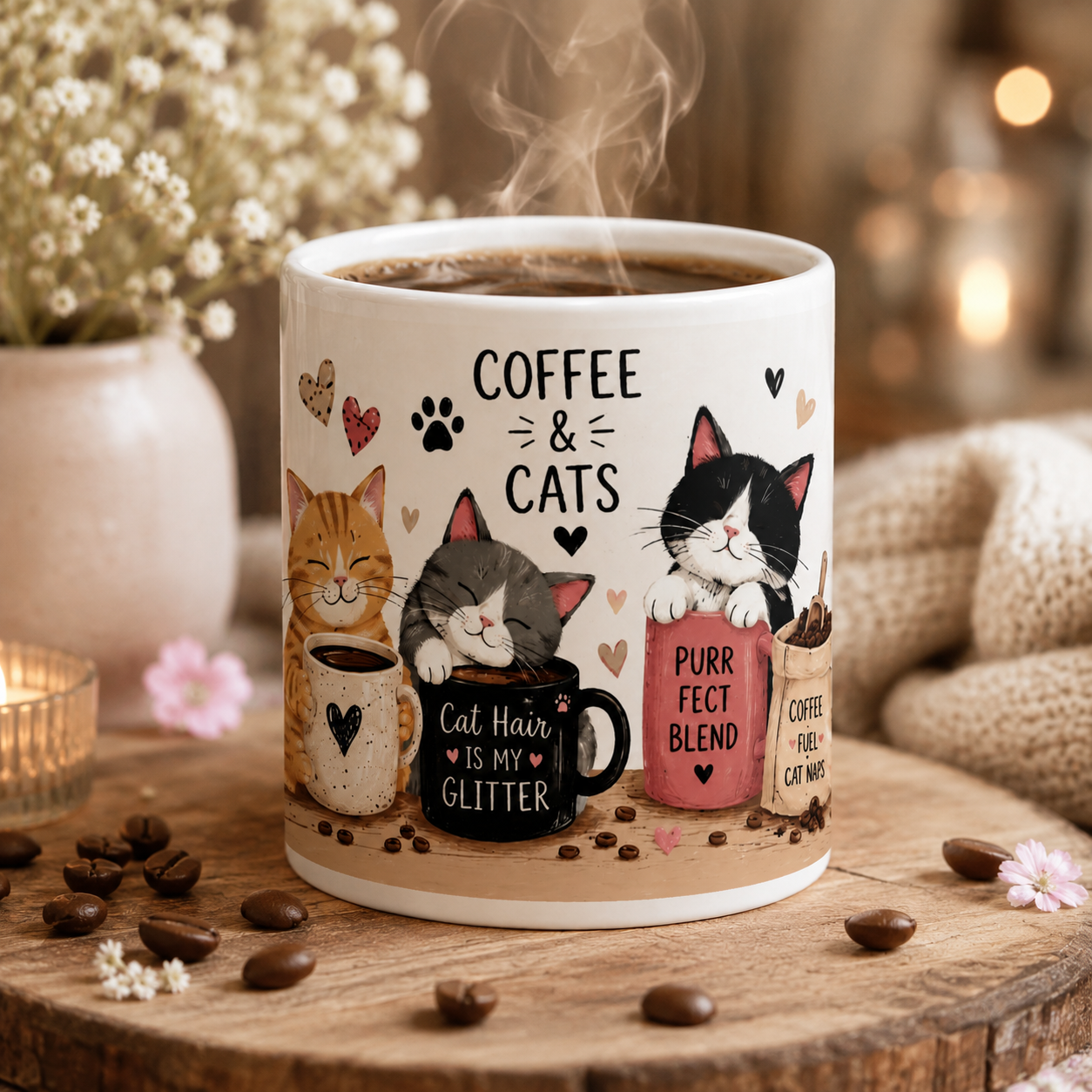Cute Cats and Coffee Mug – Cozy Cat Lover Ceramic Coffee Cup