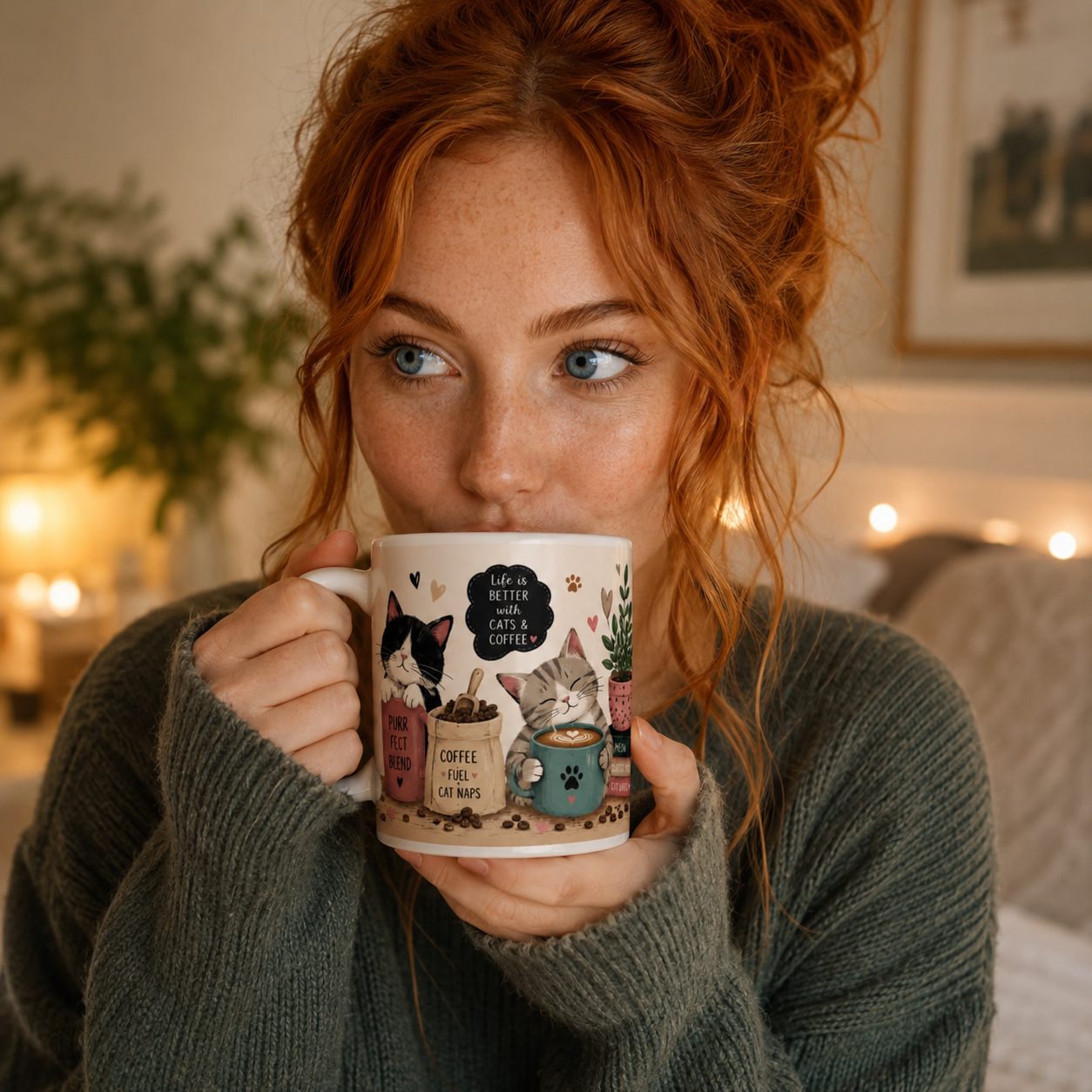 Cute Cats and Coffee Mug – Cozy Cat Lover Ceramic Coffee Cup