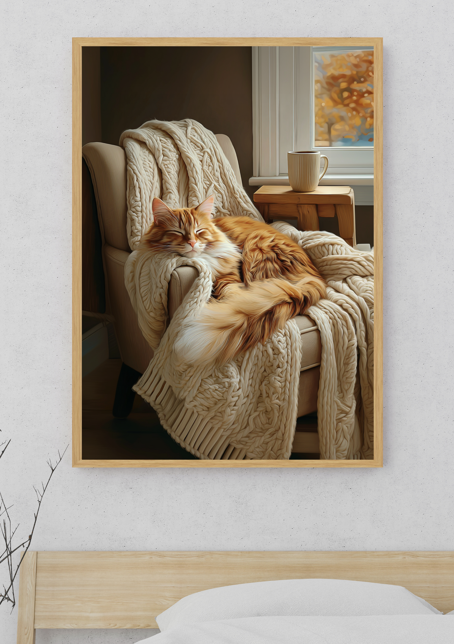 Sleeping Orange Cat Wall Art, Cozy Hygge Decor, Warm Minimalist Print