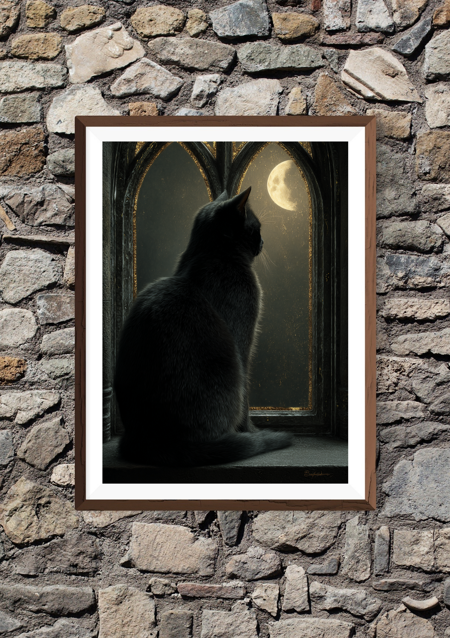 Black Cat Moon Poster, Gothic Window Art, Dark Academia Wall Decor