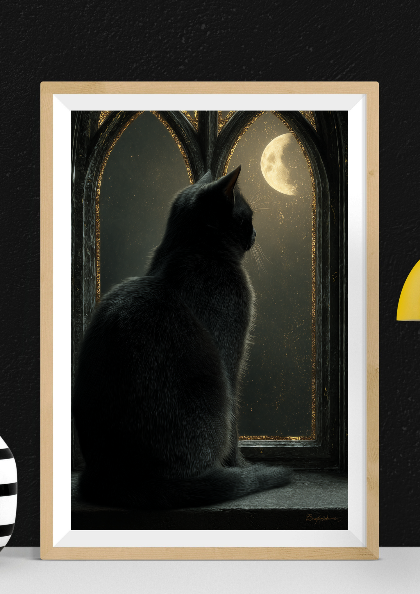 Black Cat Moon Poster, Gothic Window Art, Dark Academia Wall Decor