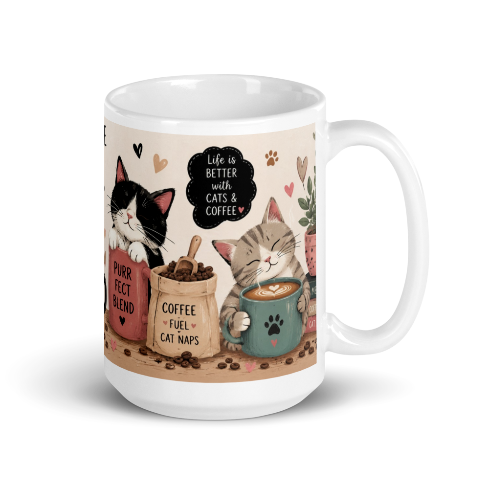 Cute Cats and Coffee Mug – Cozy Cat Lover Ceramic Coffee Cup